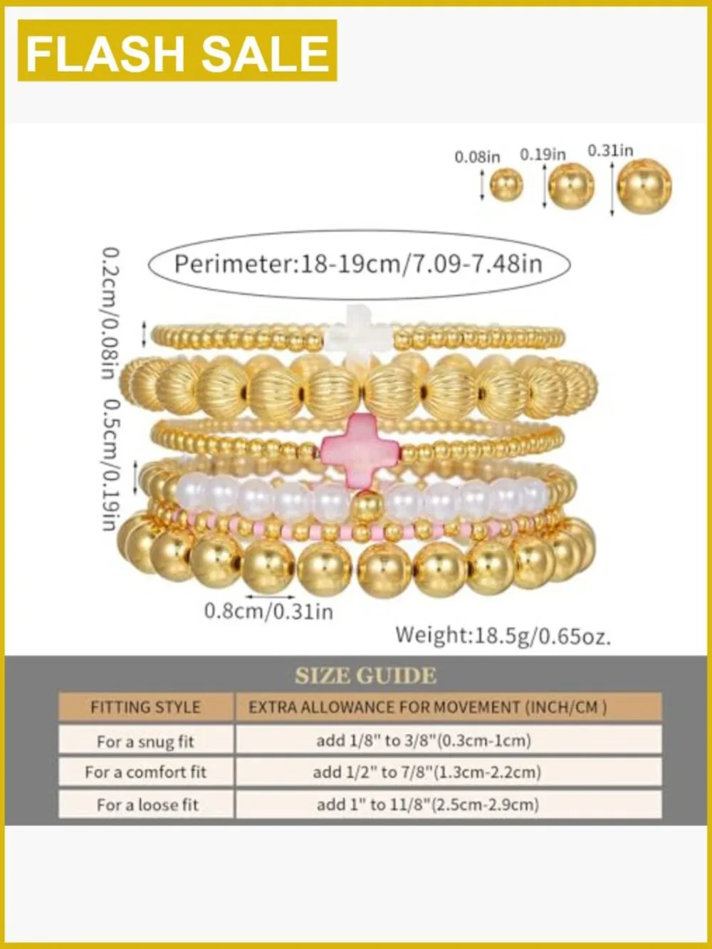 Gold Cross Beaded Bracelet Stack Set Adjustable Stretch Faith Jewelry Set